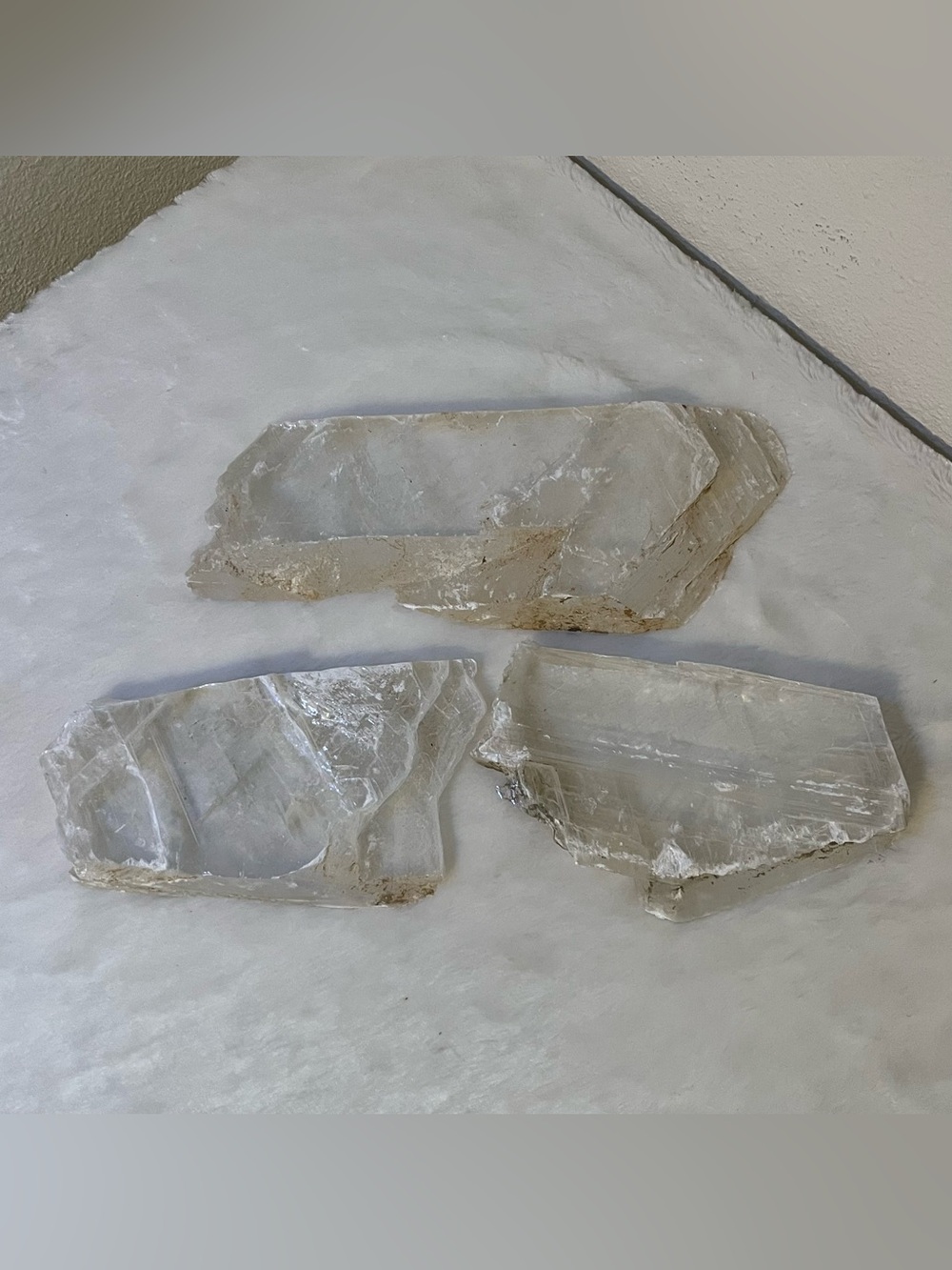 Natural Selenite Crystal Lot of 3 Raw Rough Gypsum Healing Display Specimens